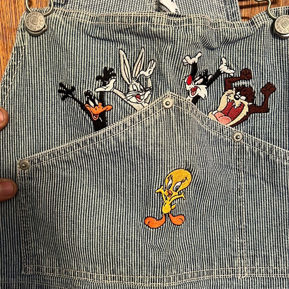 Vintage Warner bros studio store railroad stripe overalls